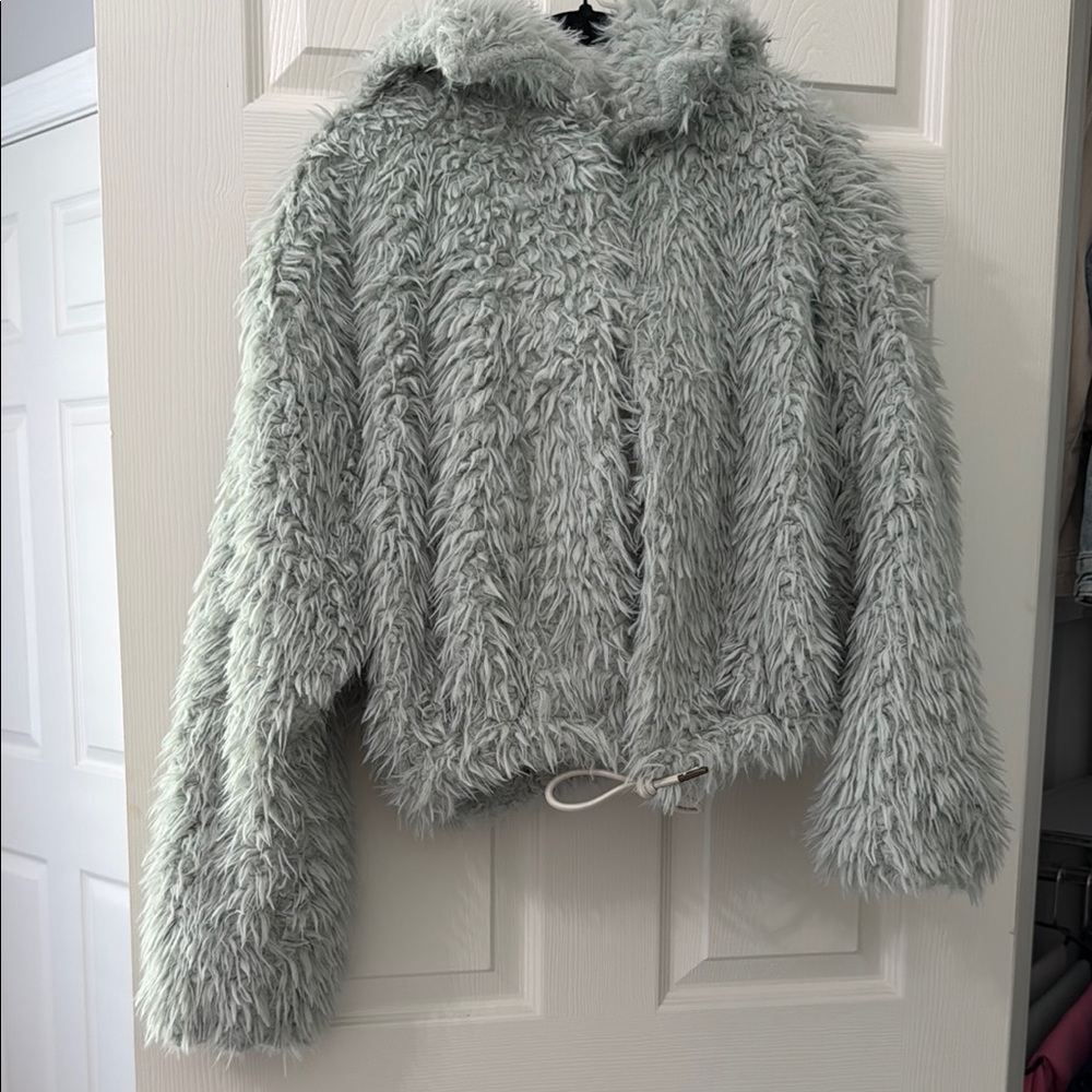 Free People Women's Faux Fur Hooded Jacket - Tealish Gray
